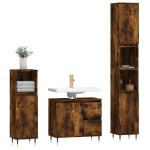vidaXL Set mobilier de baie, 3 piese, stejar fumuriu, lemn prelucrat vidaXL Set mobilier de baie, 3 piese, stejar fumuriu, lemn prelucrat