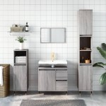 vidaXL Set mobilier de baie, 3 piese, gri sonoma, lemn prelucrat vidaXL Set mobilier de baie, 3 piese, gri sonoma, lemn prelucrat