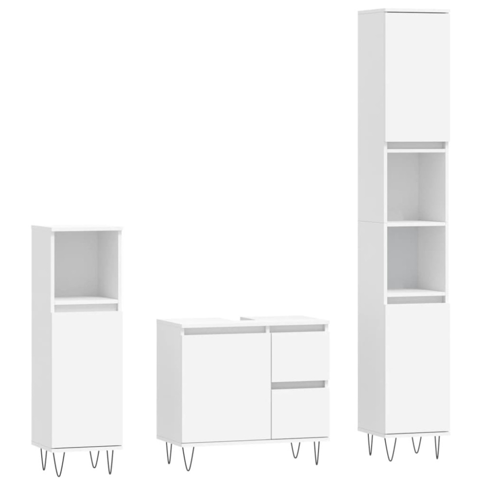 vidaXL Set mobilier de baie, 3 piese, alb, lemn compozit