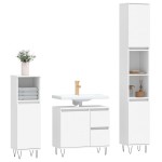 vidaXL Set mobilier de baie, 3 piese, alb, lemn compozit vidaXL Set mobilier de baie, 3 piese, alb, lemn compozit