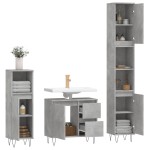vidaXL Set mobilier de baie, 3 piese, gri beton, lemn compozit vidaXL Set mobilier de baie, 3 piese, gri beton, lemn compozit