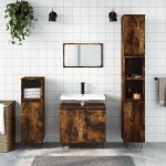 vidaXL Set mobilier de baie, 3 piese, stejar fumuriu, lemn prelucrat vidaXL Set mobilier de baie, 3 piese, stejar fumuriu, lemn prelucrat