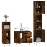 vidaXL Set mobilier de baie, 3 piese, stejar fumuriu, lemn prelucrat vidaXL Set mobilier de baie, 3 piese, stejar fumuriu, lemn prelucrat