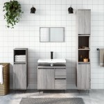 vidaXL Set mobilier de baie, 3 piese, gri sonoma, lemn prelucrat vidaXL Set mobilier de baie, 3 piese, gri sonoma, lemn prelucrat