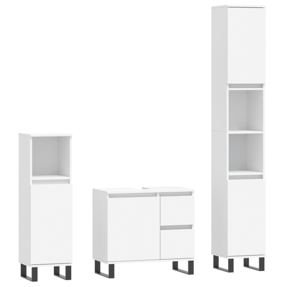 vidaXL Set mobilier de baie, 3 piese, alb, lemn compozit