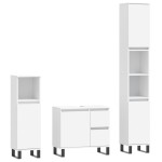vidaXL Set mobilier de baie, 3 piese, alb, lemn compozit vidaXL Set mobilier de baie, 3 piese, alb, lemn compozit