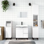 vidaXL Set mobilier de baie, 3 piese, alb, lemn compozit vidaXL Set mobilier de baie, 3 piese, alb, lemn compozit