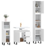 vidaXL Set mobilier de baie, 3 piese, alb, lemn compozit vidaXL Set mobilier de baie, 3 piese, alb, lemn compozit