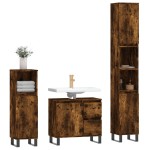 vidaXL Set mobilier de baie, 3 piese, stejar fumuriu, lemn prelucrat vidaXL Set mobilier de baie, 3 piese, stejar fumuriu, lemn prelucrat