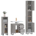 vidaXL Set mobilier de baie, 3 piese, gri sonoma, lemn prelucrat