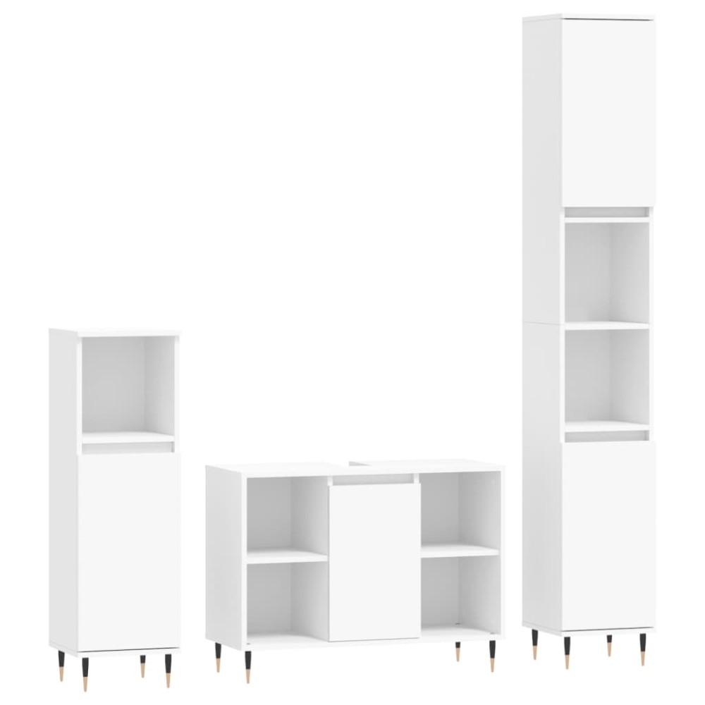 vidaXL Set mobilier de baie, 3 piese, alb, lemn compozit