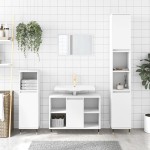 vidaXL Set mobilier de baie, 3 piese, alb, lemn compozit vidaXL Set mobilier de baie, 3 piese, alb, lemn compozit