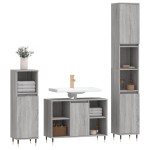 vidaXL Set mobilier de baie, 3 piese, gri sonoma, lemn prelucrat