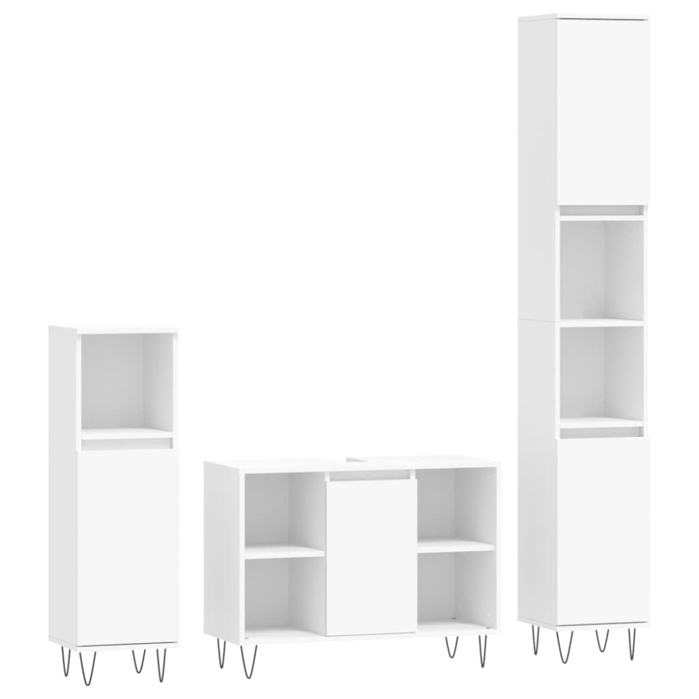 vidaXL Set mobilier de baie, 3 piese, alb, lemn compozit