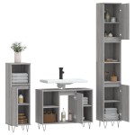 vidaXL Set mobilier de baie, 3 piese, gri sonoma, lemn prelucrat vidaXL Set mobilier de baie, 3 piese, gri sonoma, lemn prelucrat