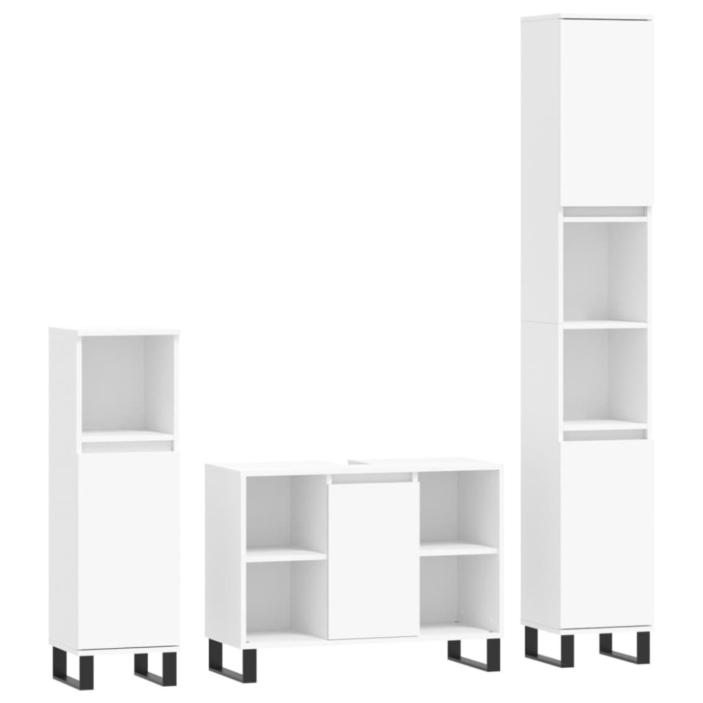 vidaXL Set mobilier de baie, 3 piese, alb, lemn compozit