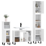 vidaXL Set mobilier de baie, 3 piese, alb, lemn compozit vidaXL Set mobilier de baie, 3 piese, alb, lemn compozit