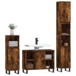 vidaXL Set mobilier de baie, 3 piese, stejar fumuriu, lemn prelucrat vidaXL Set mobilier de baie, 3 piese, stejar fumuriu, lemn prelucrat