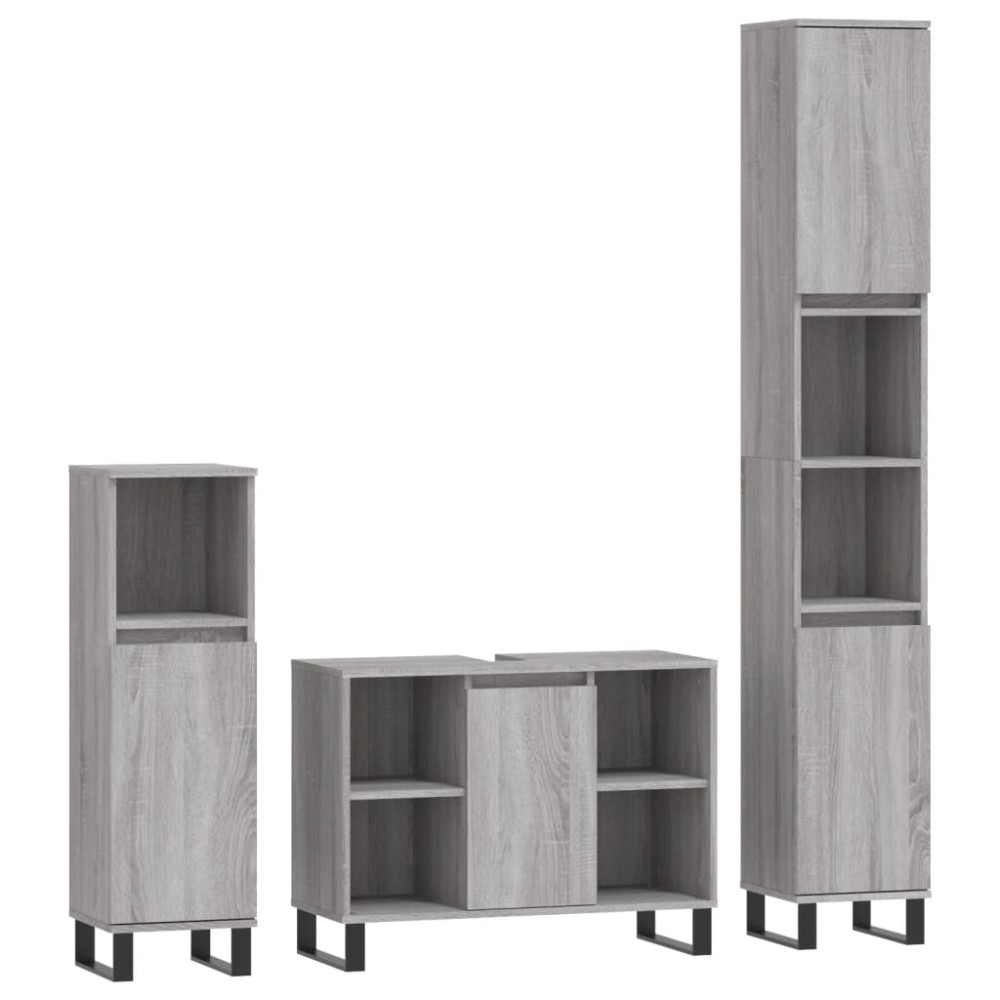 vidaXL Set mobilier de baie, 3 piese, gri sonoma, lemn prelucrat