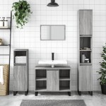 vidaXL Set mobilier de baie, 3 piese, gri sonoma, lemn prelucrat vidaXL Set mobilier de baie, 3 piese, gri sonoma, lemn prelucrat
