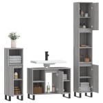 vidaXL Set mobilier de baie, 3 piese, gri sonoma, lemn prelucrat vidaXL Set mobilier de baie, 3 piese, gri sonoma, lemn prelucrat