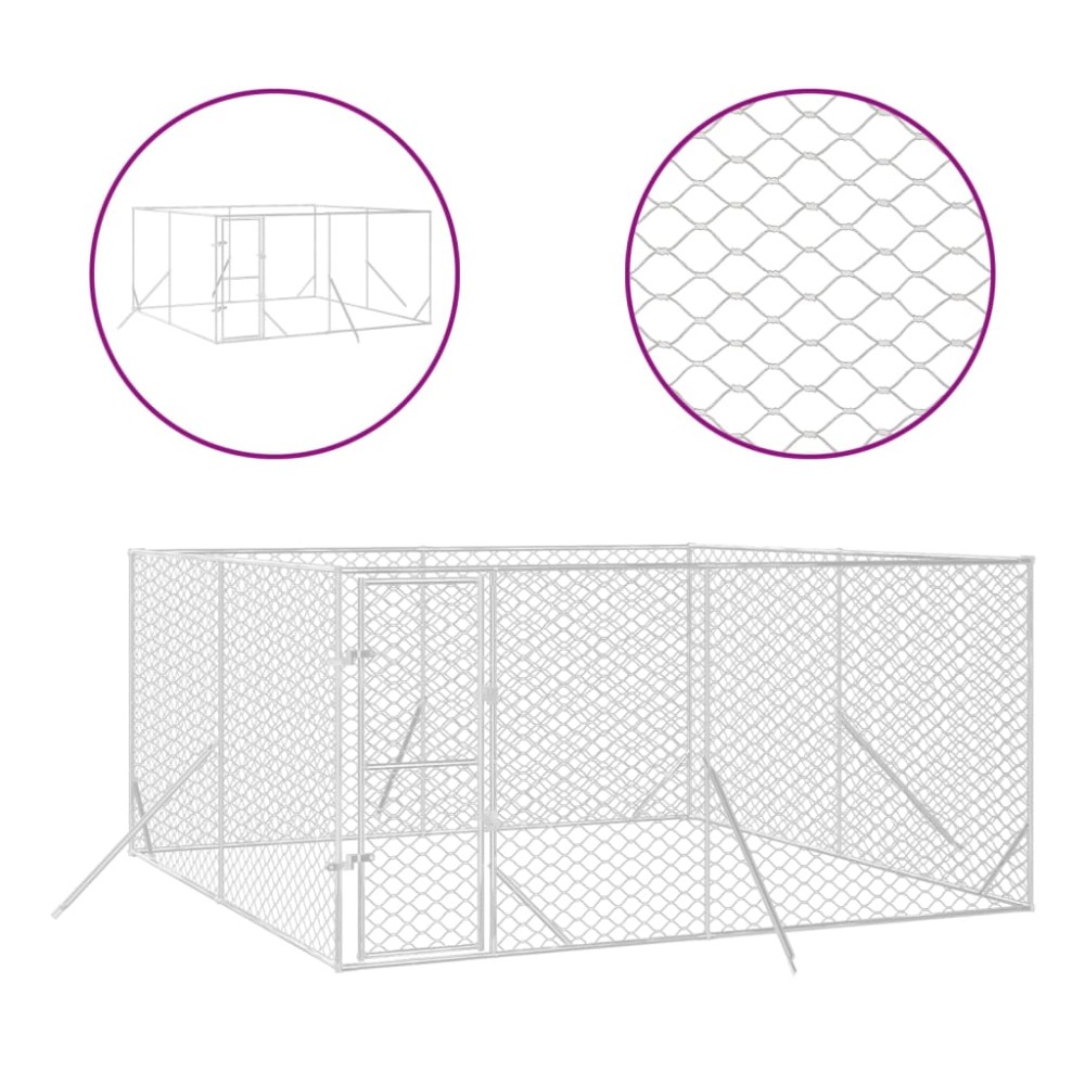 vidaXL Padoc de exterior pentru câini argintiu 4x4x2 m oțel galvanizat