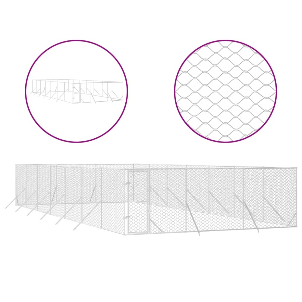 vidaXL Padoc de exterior pentru câini argintiu 6x14x2m oțel galvanizat