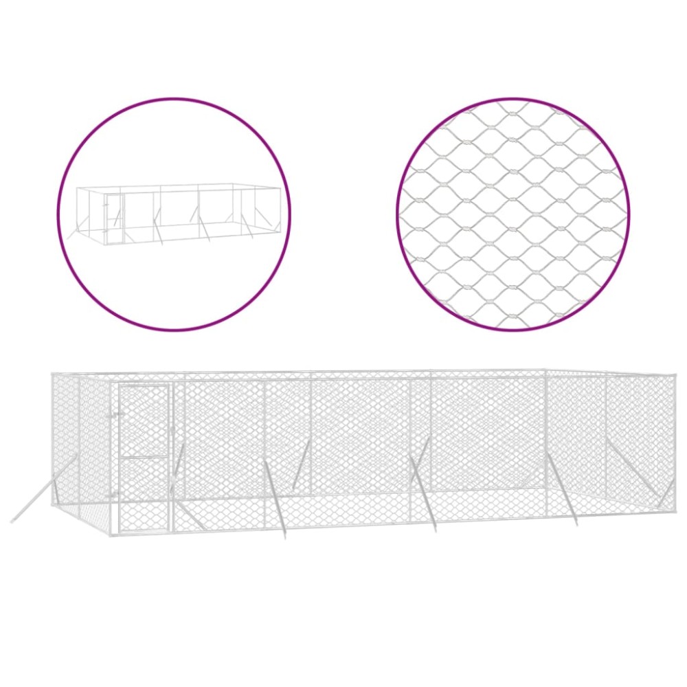 vidaXL Padoc de exterior pentru câini argintiu 8x4x2 m oțel galvanizat