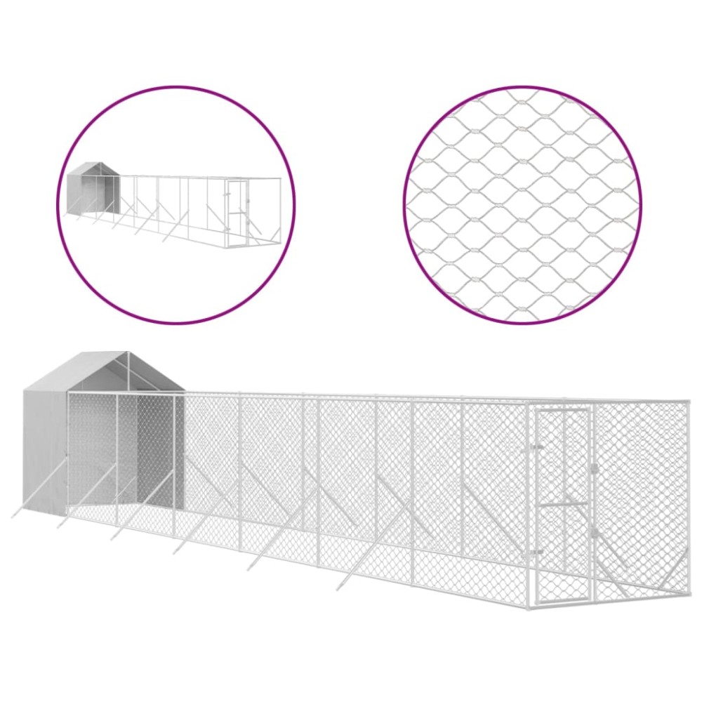 vidaXL Padoc exterior cu acoperiș argintiu 2x14x2,5 m oțel galvanizat