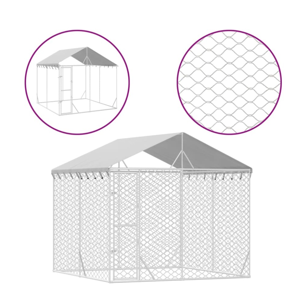 vidaXL Padoc de exterior cu acoperiș argintiu 3x3x2,5m oțel galvanizat