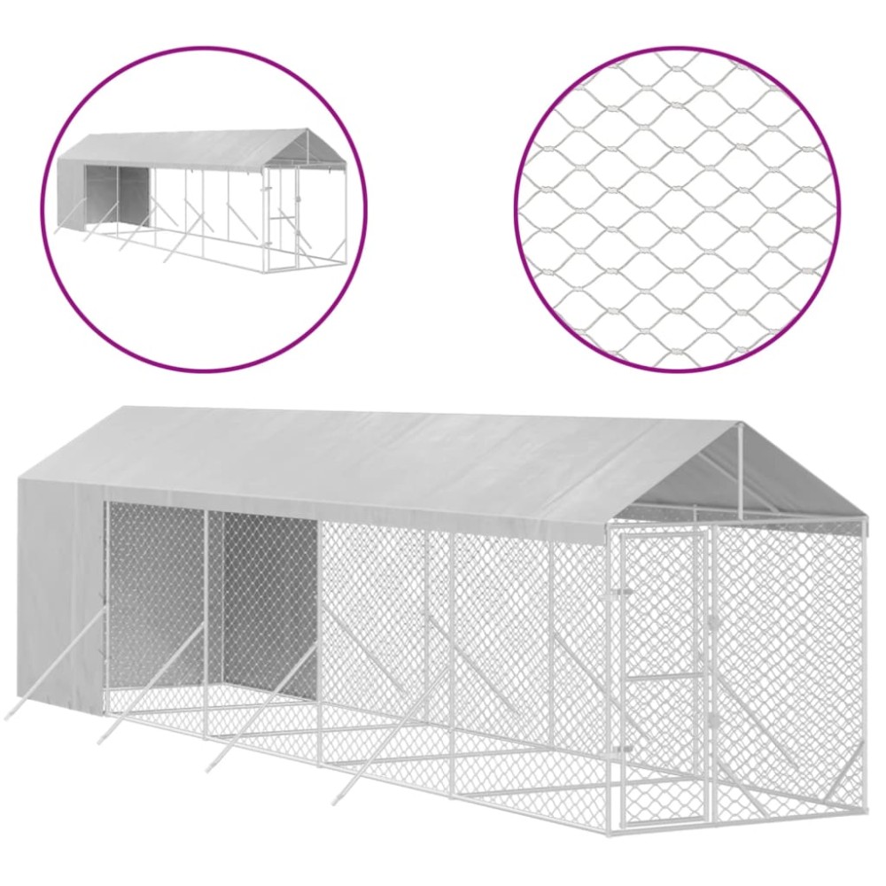 vidaXL Padoc exterior cu acoperiș argintiu 2x10x2,5 m oțel galvanizat