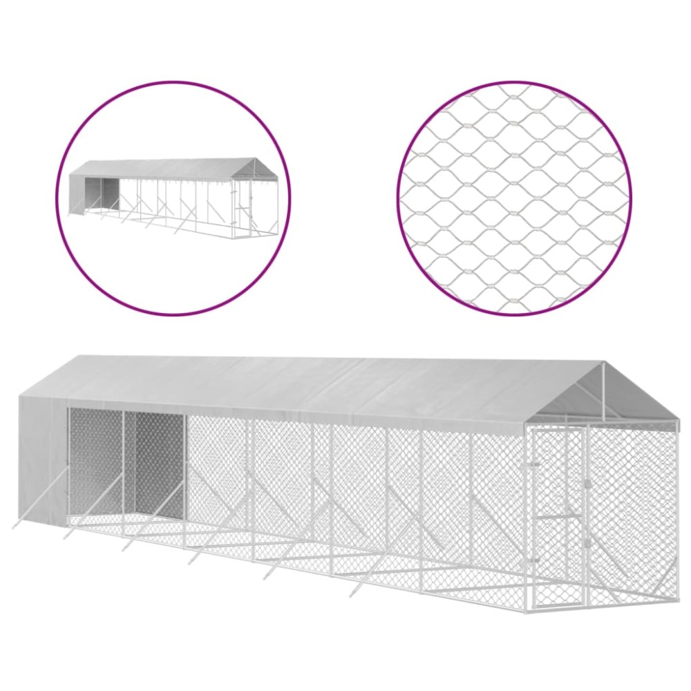 vidaXL Padoc exterior cu acoperiș argintiu 2x14x2,5 m oțel galvanizat
