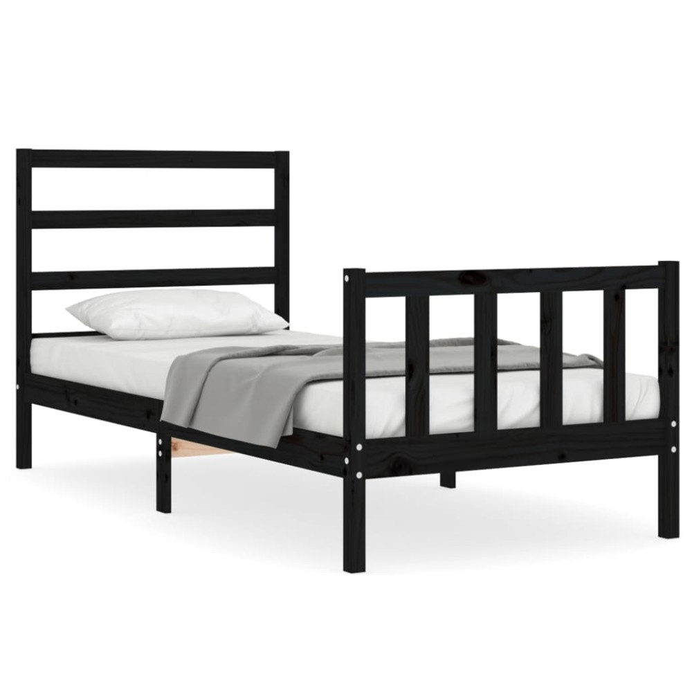 vidaXL Cadru de pat cu tăblie Small Single, negru, lemn masiv