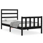 vidaXL Cadru de pat cu tăblie Small Single, negru, lemn masiv vidaXL Cadru de pat cu tăblie Small Single, negru, lemn masiv