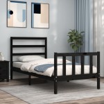vidaXL Cadru de pat cu tăblie Small Single, negru, lemn masiv vidaXL Cadru de pat cu tăblie Small Single, negru, lemn masiv