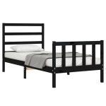 vidaXL Cadru de pat cu tăblie Small Single, negru, lemn masiv vidaXL Cadru de pat cu tăblie Small Single, negru, lemn masiv