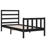 vidaXL Cadru de pat cu tăblie Small Single, negru, lemn masiv vidaXL Cadru de pat cu tăblie Small Single, negru, lemn masiv