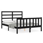vidaXL Cadru de pat cu tăblie, negru, 140x190 cm, lemn masiv vidaXL Cadru de pat cu tăblie, negru, 140x190 cm, lemn masiv