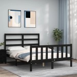 vidaXL Cadru de pat cu tăblie, negru, 140x190 cm, lemn masiv vidaXL Cadru de pat cu tăblie, negru, 140x190 cm, lemn masiv