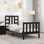 vidaXL Cadru de pat cu tăblie Small Single, negru, lemn masiv