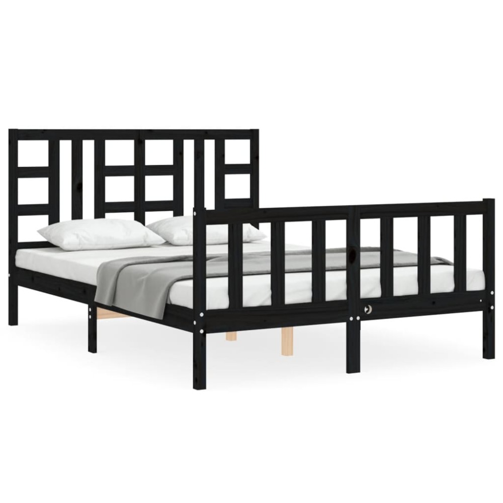 vidaXL Cadru de pat cu tăblie, negru, 140x190 cm, lemn masiv