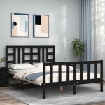 vidaXL Cadru de pat cu tăblie, negru, 140x190 cm, lemn masiv vidaXL Cadru de pat cu tăblie, negru, 140x190 cm, lemn masiv