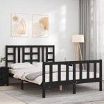 vidaXL Cadru de pat cu tăblie, negru, 140x190 cm, lemn masiv vidaXL Cadru de pat cu tăblie, negru, 140x190 cm, lemn masiv