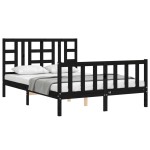 vidaXL Cadru de pat cu tăblie, negru, 140x190 cm, lemn masiv vidaXL Cadru de pat cu tăblie, negru, 140x190 cm, lemn masiv