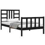 vidaXL Cadru de pat cu tăblie, negru, 100x200 cm, lemn masiv vidaXL Cadru de pat cu tăblie, negru, 100x200 cm, lemn masiv