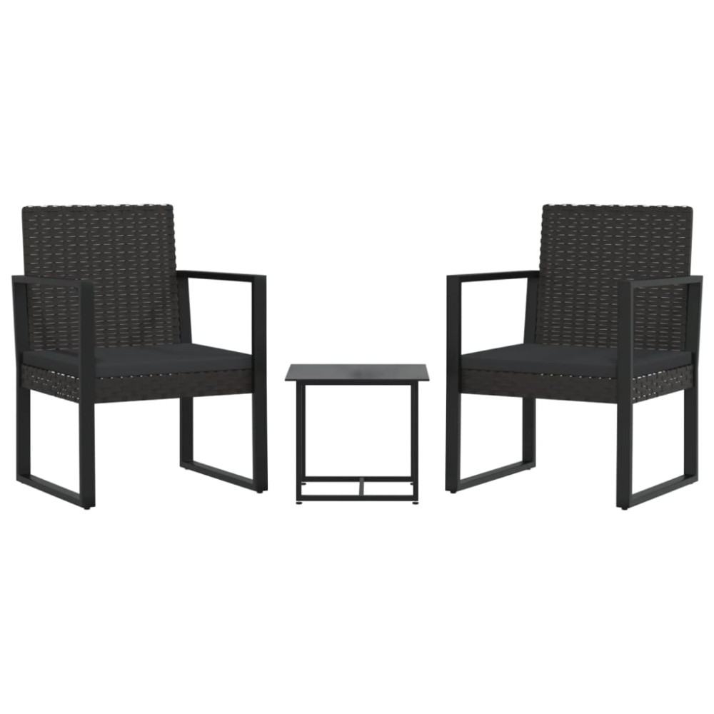 vidaXL Set mobilier de grădină cu perne, 3 piese, negru, poliratan