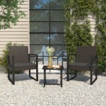 vidaXL Set mobilier de grădină cu perne, 3 piese, negru, poliratan vidaXL Set mobilier de grădină cu perne, 3 piese, negru, poliratan