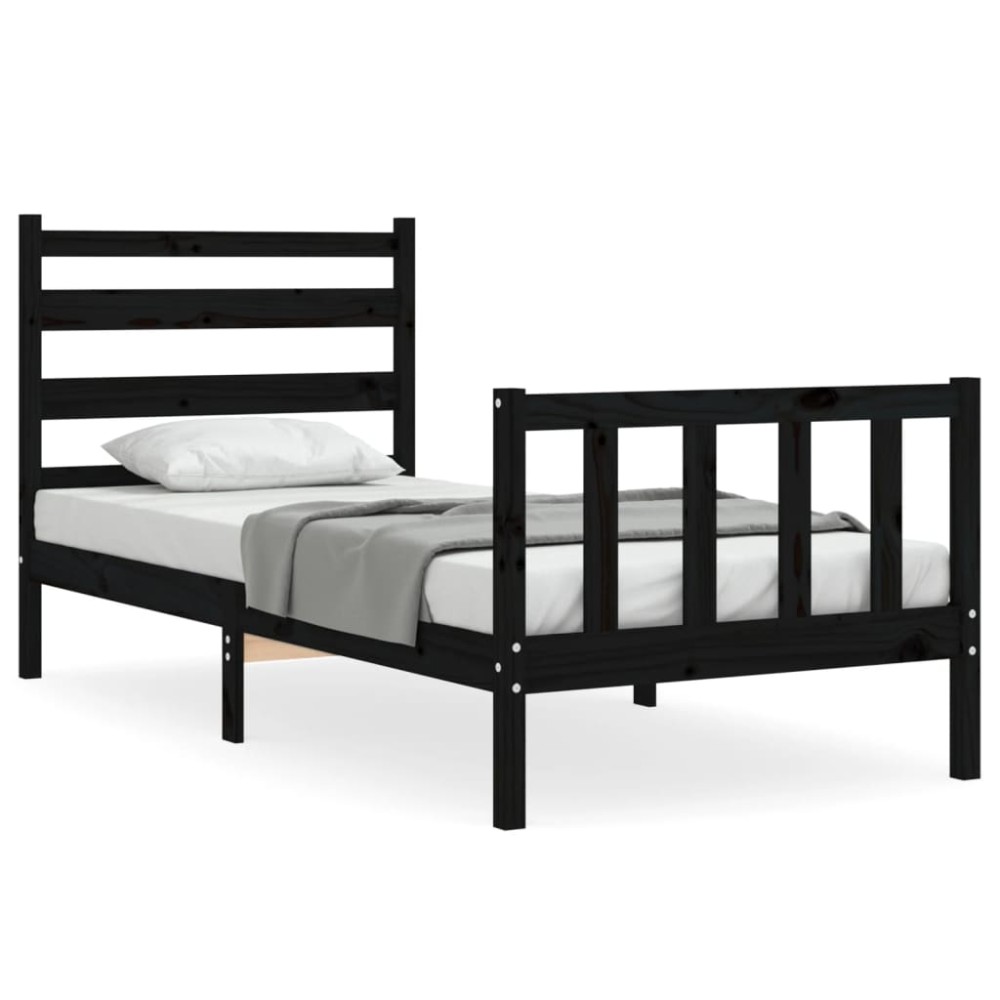 vidaXL Cadru de pat cu tăblie Small Single, negru, lemn masiv