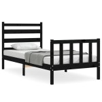 vidaXL Cadru de pat cu tăblie Small Single, negru, lemn masiv