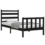 vidaXL Cadru de pat cu tăblie Small Single, negru, lemn masiv